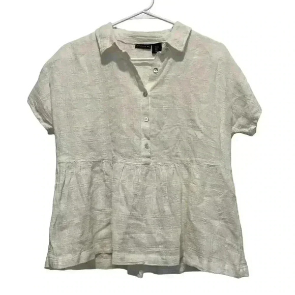 Tahari White Peplum Button Top - Picture 1 of 3